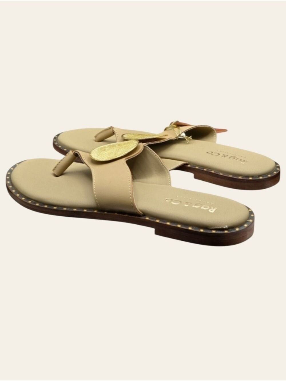 Genuine Leather Rag & Co Minimal Luxe Sandals Gold Medallion NWT 7.5 NWT - Picture 4 of 8